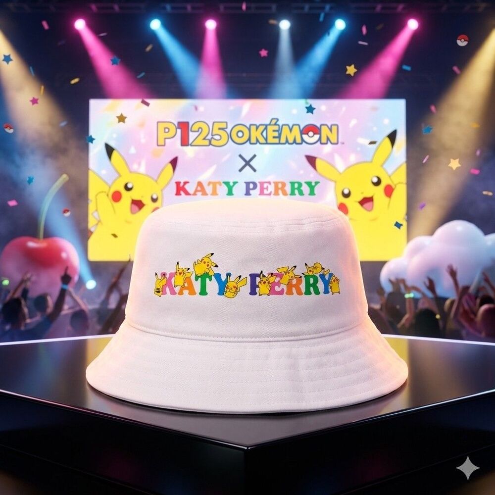 Katy Perry Pokemon 25th Anniversary Bucket Hat White Pikachu Electric Merch